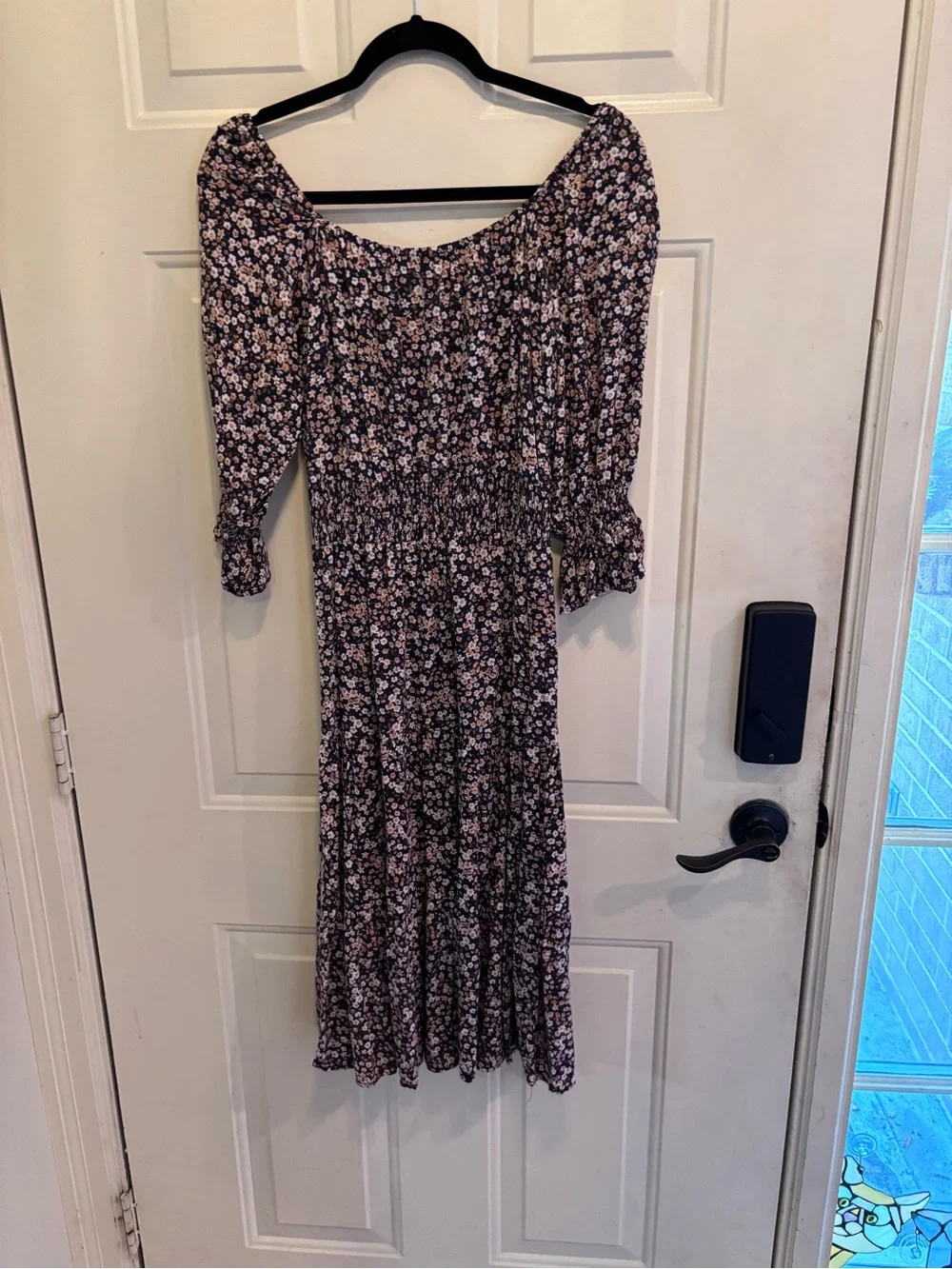 Indigo Rose Boho Chic Smocked Floral Midi Dress in Navy Blue - Picture 2 of 5